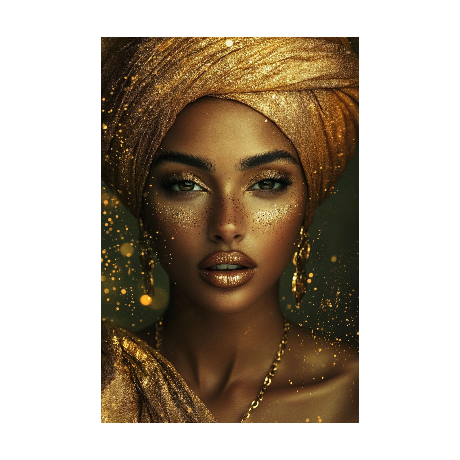 TERUEA Vintage Bathroom Wall Art - Woman Gold Turban Glitter Portrait Vintage Humor Wall Poster for Bathroom Toilet Decor(Gold)-30x45cm Unframed