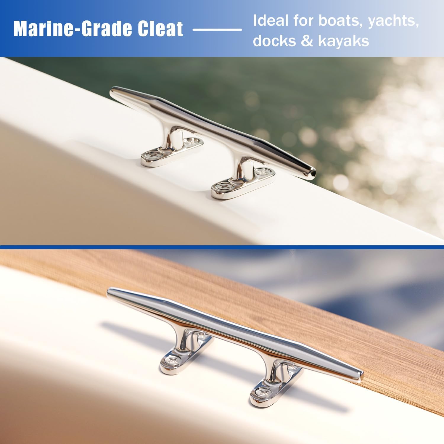 Boat Cleat, 4"/5"/6"/8"/10" Marine Grade 316 Stainless Steel Open Base Dock Cleat, Rope Cleat with Fasteners for Kayaks, Nautical Decor, 2 Pack/4 Pack