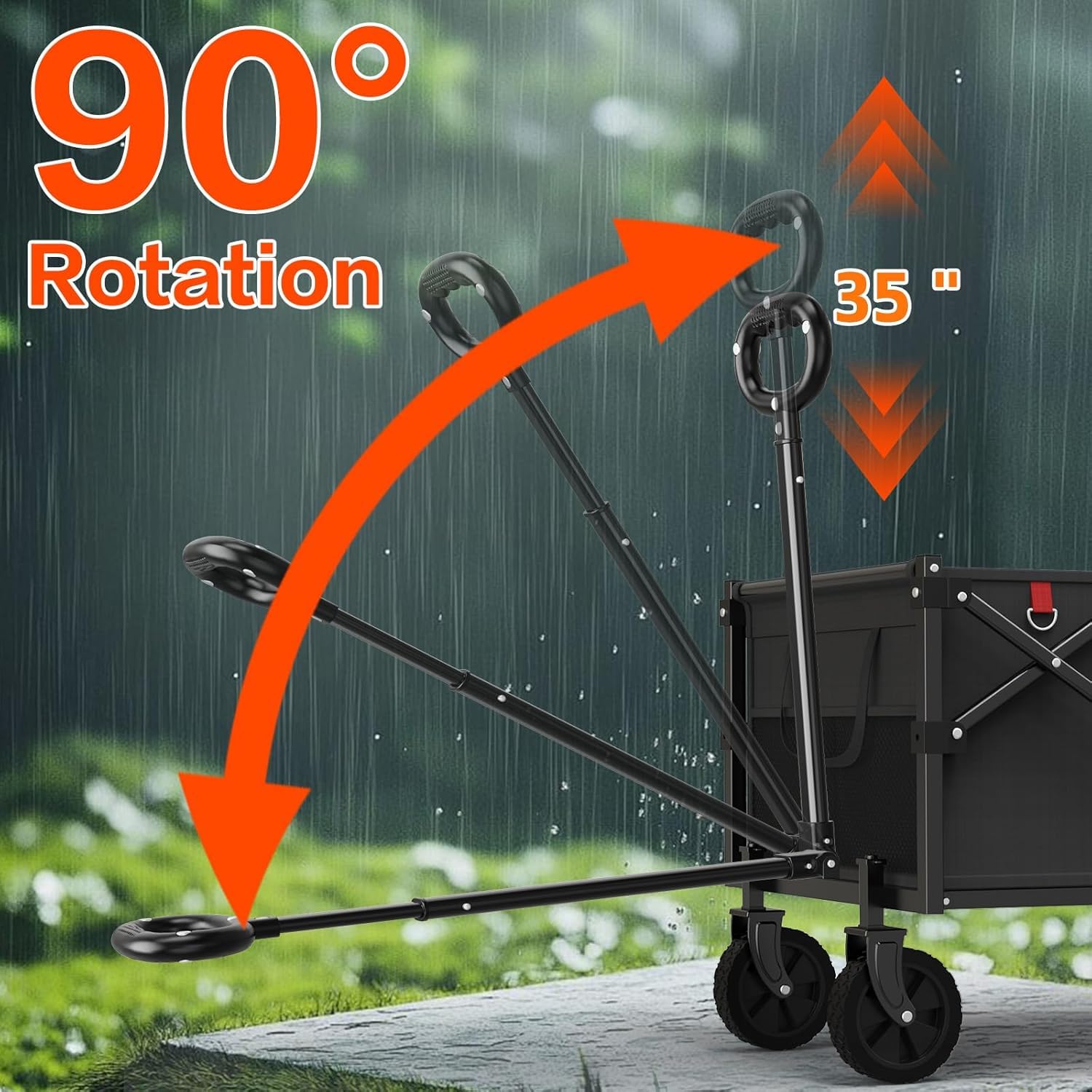 Bollerwagen Faltbar 360lbs Schwerlast, Bollerwagen Mit Rädern Und Heckklappe, Faltbare Handwagen Für Einkäufe, Camping, Strand, Garten (Black)