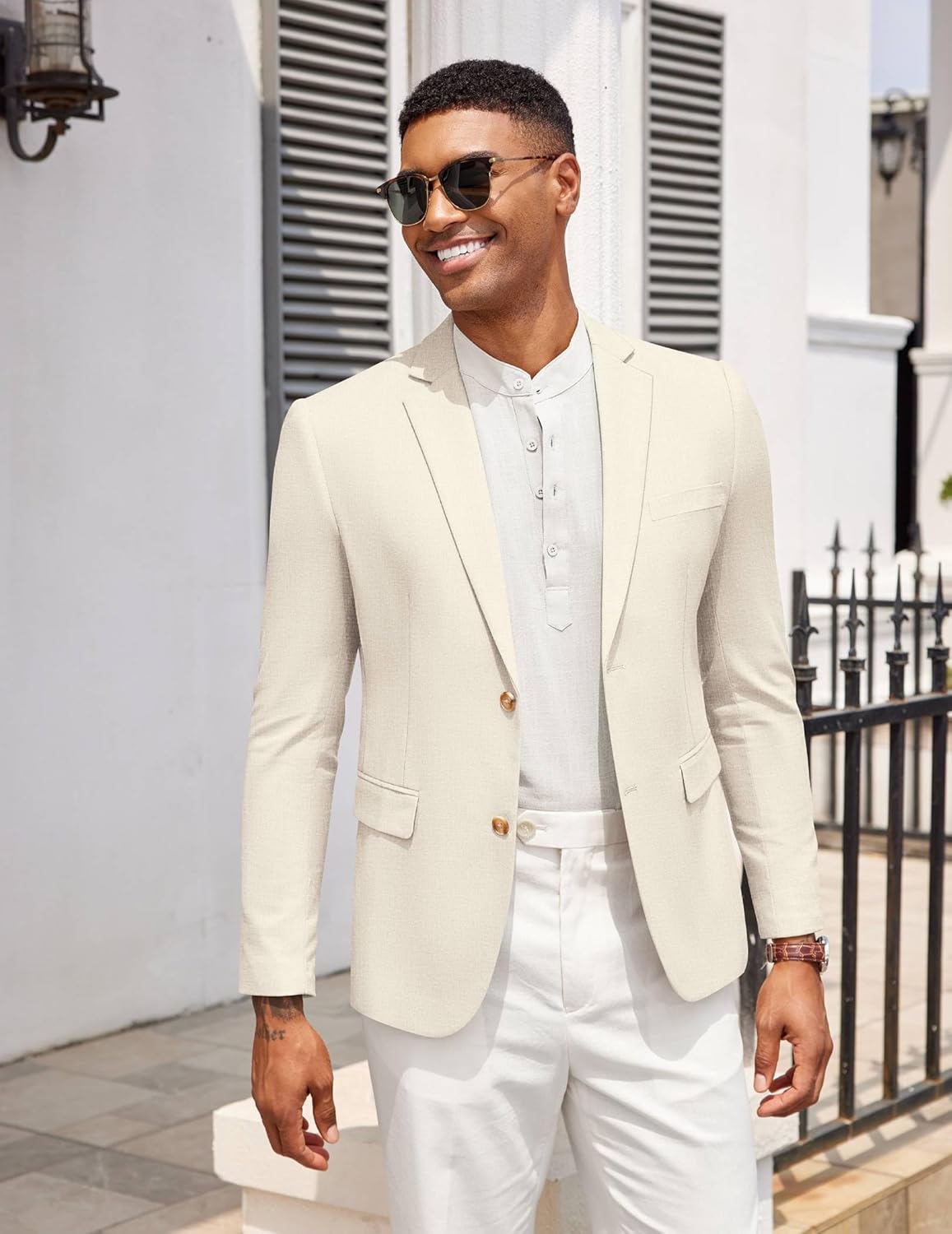 COOFANDY Mens Casual Cotton Linen Blazer Lightweight Linen Sport Coat Two Button Suit Jacket - Image 3