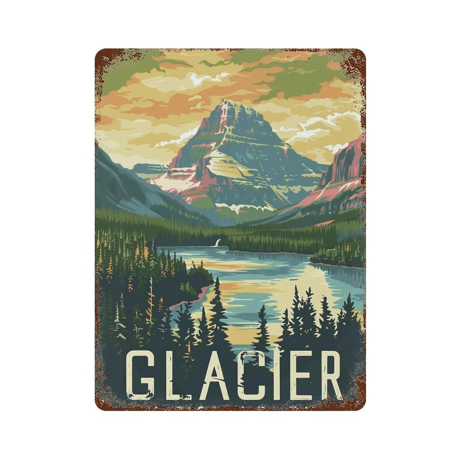 FHUYEURHRY Mid Century Glacier National Park 02 Wall Decor Retro Iron Vintage Art Metal Tin Sign Poster Modern Home Cofffee Club Art Bar Shop Decorations Style-30 40x30cm