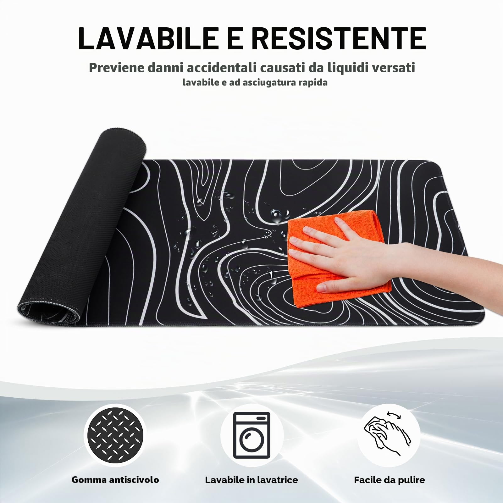 Tappetino mouse XXL gaming,Mousepad 800 x 300mm, tappetino scrivania grande dimensioni con base in gomma antiscivolo per tastiera, PC(Linee bianche e nere)