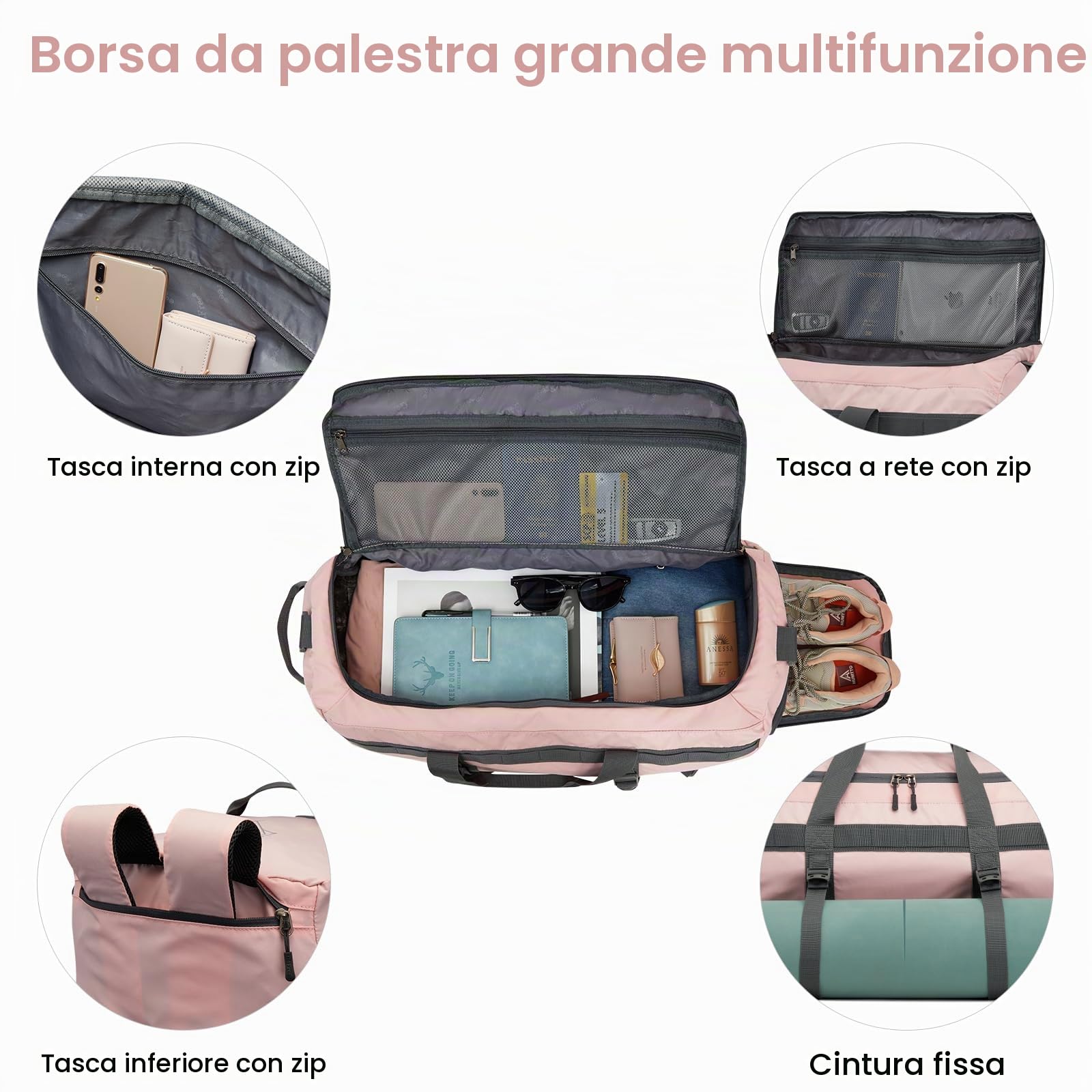 G4Free Borsa sportiva da 45 l, grande borsa da viaggio per uomo e donna, con scomparto per scarpe e scomparto bagnato, borsa da allenamento, borsa da palestra, borsa per sport e fitness e viaggi