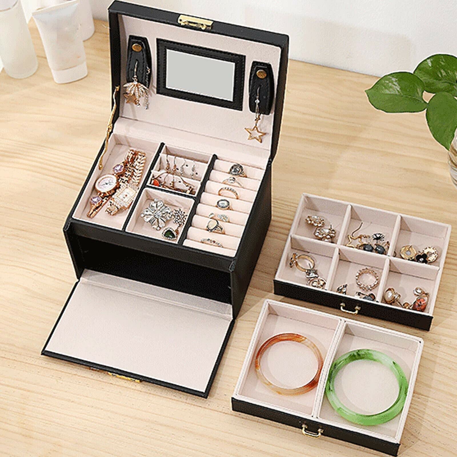 Verspiegelte Schmuckschatulle mit Schubladen, Schmuckkästchen für Mädchen mit Spiegel und Schloss, zur Aufbewahrung von Ringen, Ohrringen, ist eine personalisierte Schmuckschatulle für Mädchen (Lila) Fashion