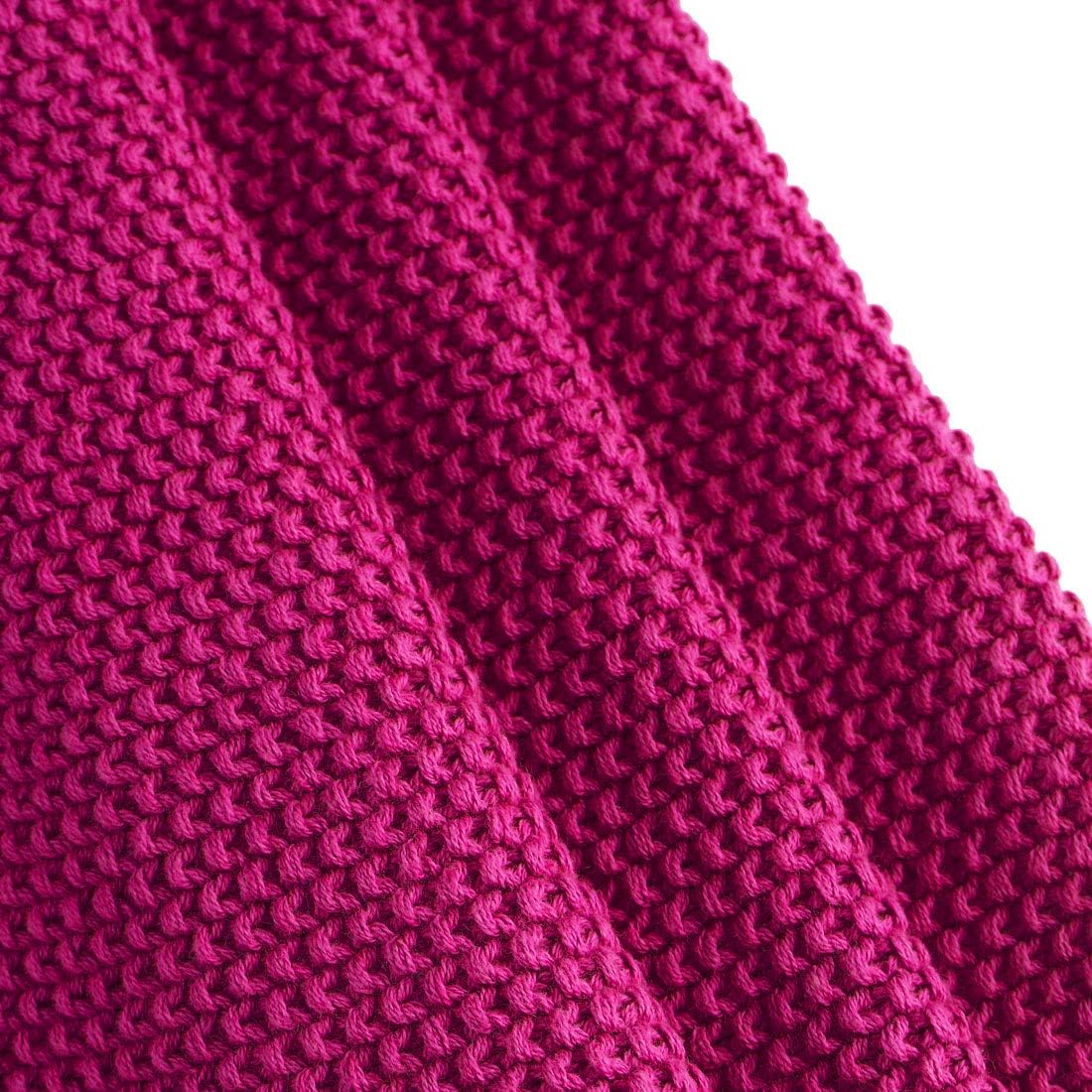 PiccoCasa 100% Cotton Knit Throw Blanket,Solid Lightweight Decorative Throws and Blankets,Soft Knitted Throw Blanket for Sofa Couch, Fuchsia 50" x 60" - Image 6