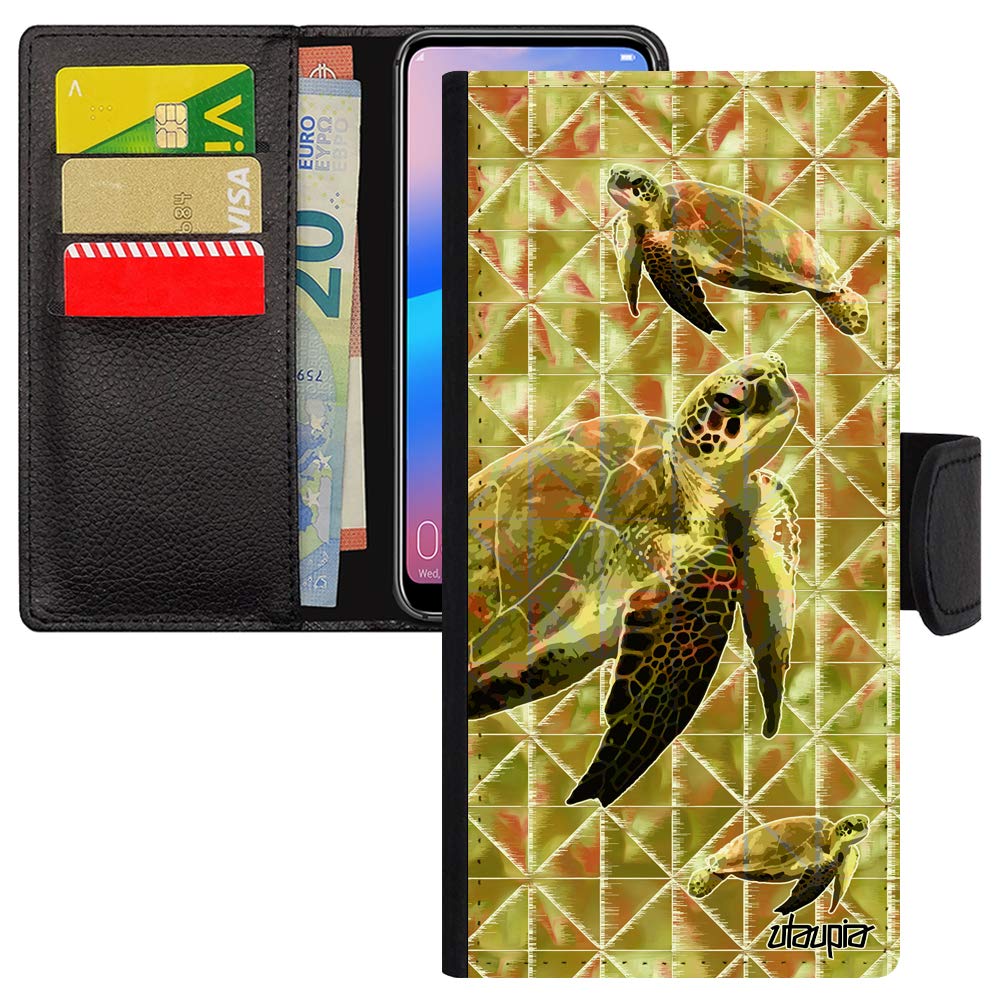 Coque Redmi Note 9s rabat tortue verte en simili-cuir géométrique - 2