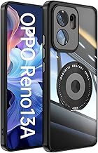 [Yikasina] OPPO Reno 13 A Case, Magsafe Compatible with Stand Function, Reno 13a, Clear Cover, Both Vertical and Horizontal, Ring, Equipped with Magnet, 360° Rotation, Oppo Reno 13a Soft Case (Black)