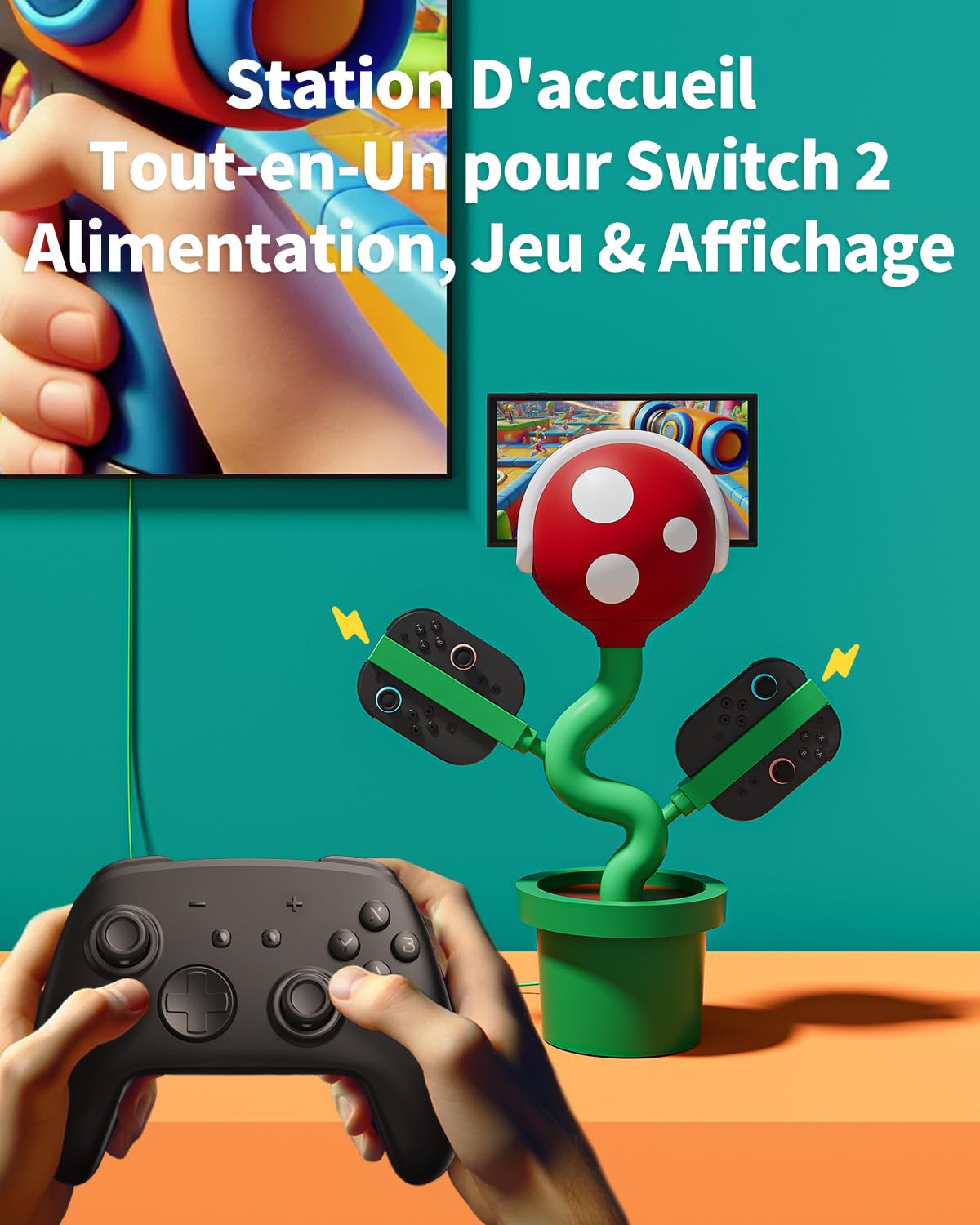 Docking Station Compatible avec Switch 2, POWKONG TV Station de Charge pour Switch2/Joypad, Support de Charge Piranha2 Socle avec Ports HDMI 4K 60 Hz/USB 2.0/USB-C, Charge Rapide PD