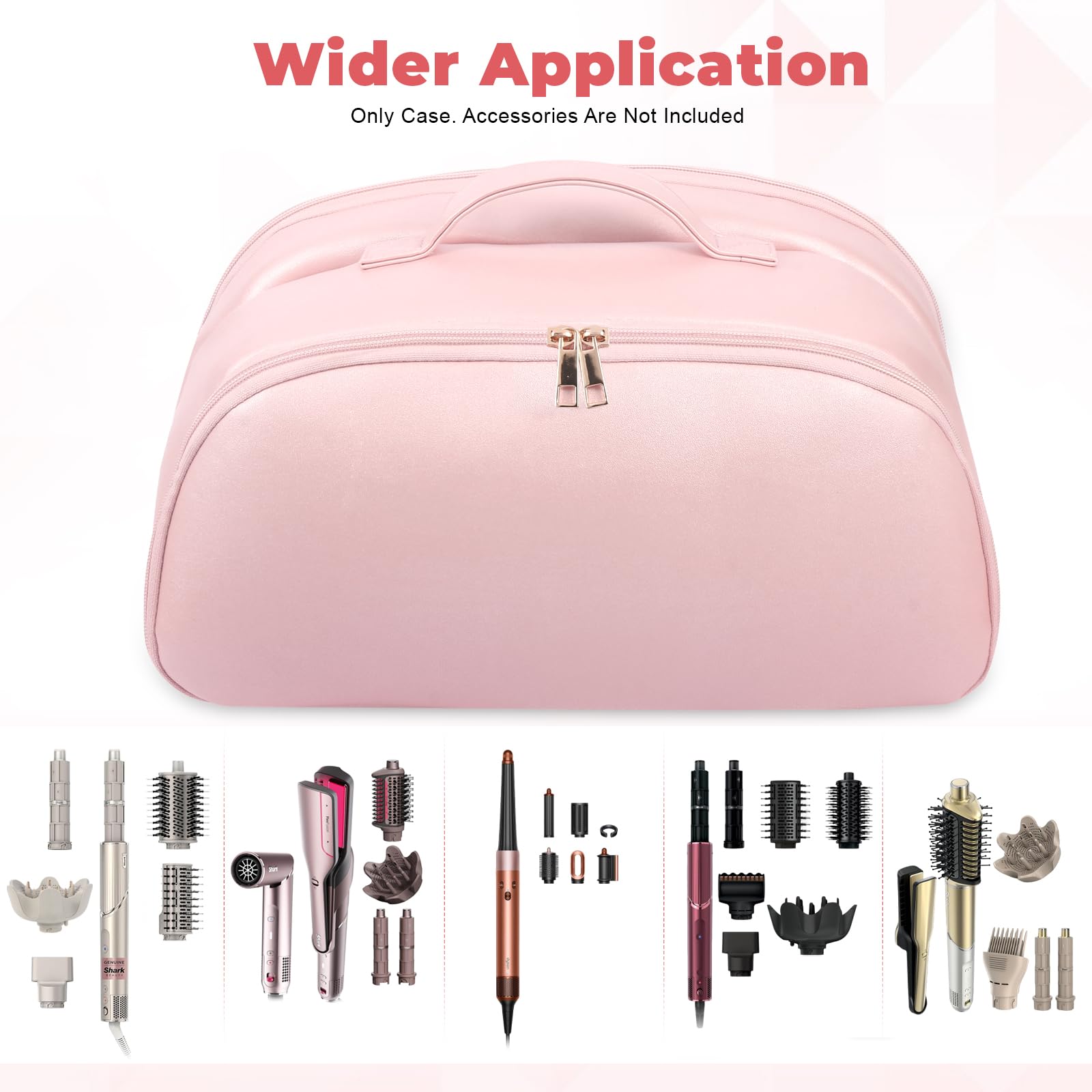 Leder-Reisetasche kompatibel mit Shark Flexstyle mit hitzebeständigem Pad, Tragetasche kompatibel mit Shark Glam/Fuison, tragbare Aufbewahrungstasche kompatibel mit Dyson Airwrap Pink
