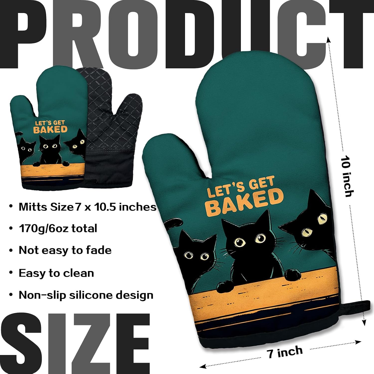 Let's Get Baked, Funny Silicone Non-Slip Oven Mitts, Personalized Cat Oven Mitts, Cat Lover Gift, Cooking Baking BBQ Gifts