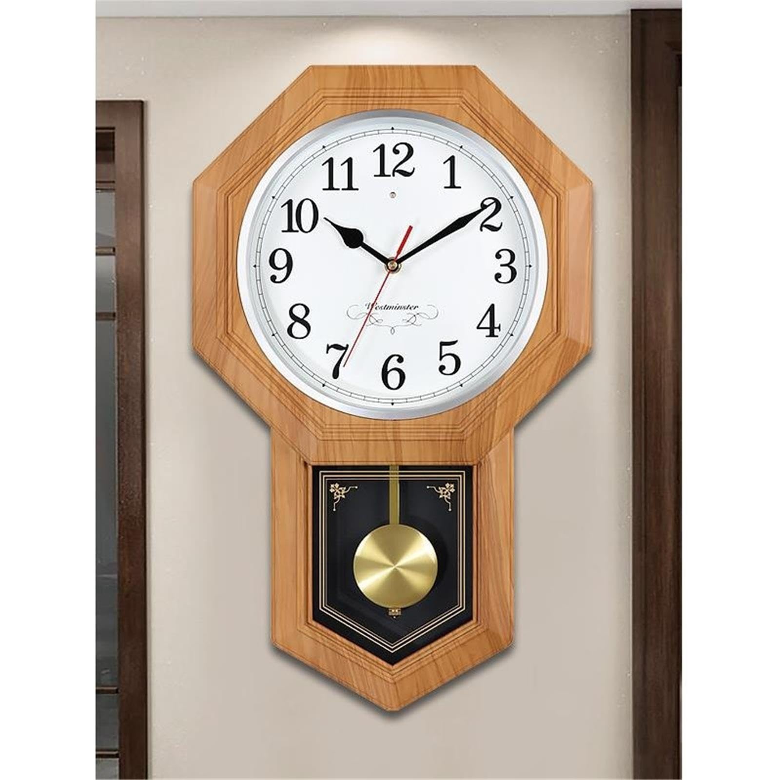 Reloj de Pared Reloj de Pared péndulo Octogonal, Reloj silencioso Apto para salón(Orange)