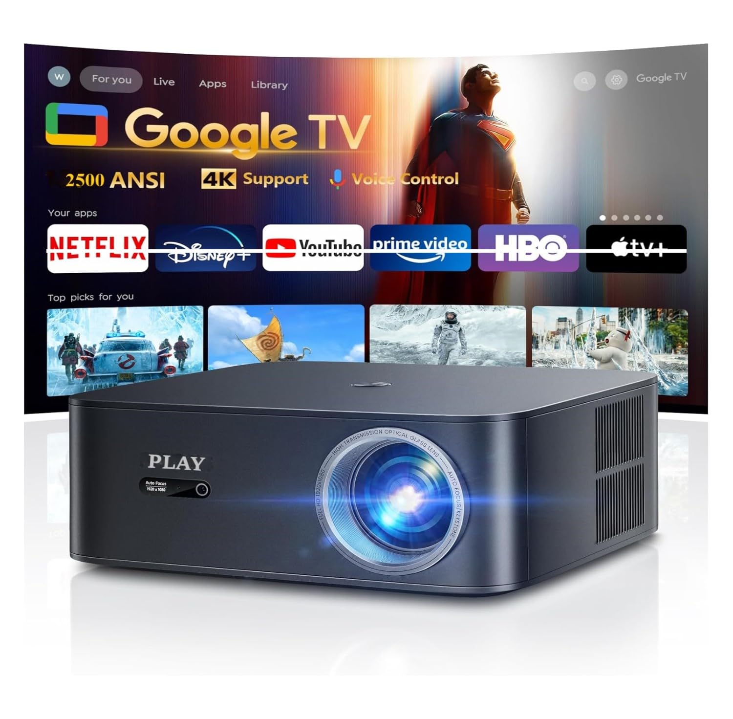 PLAY MAC Pro UHD Smart Home LCD LED Certified Google Tv Projector, 2500 ANSI Lumens, 4k Projector with Android 11, WiFi 5 & Bluetooth 5.2, 60,000 Hour LED,Lamp Life, Home Theatre Cinema Experience-image-20