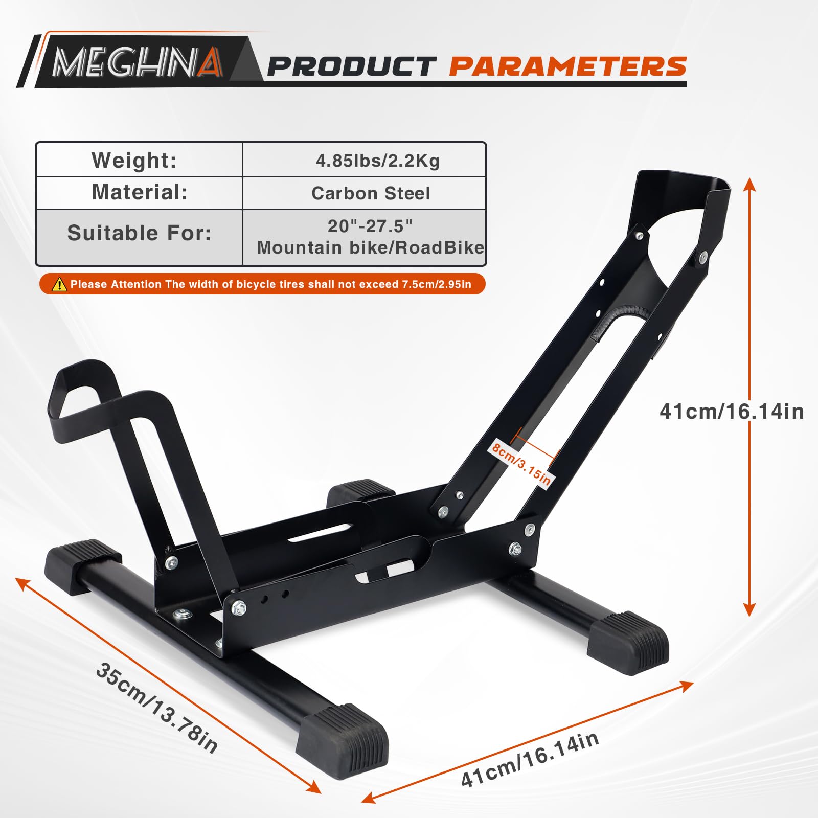 MEGHNA Confezione da 1/2 portabici pieghevole – Cavalletto da pavimento in acciaio al carbonio per bici da 20 – 29 pollici e-bike, mountain bike, bici da corsa (larghezza pneumatici inferiore a 7,5 cm