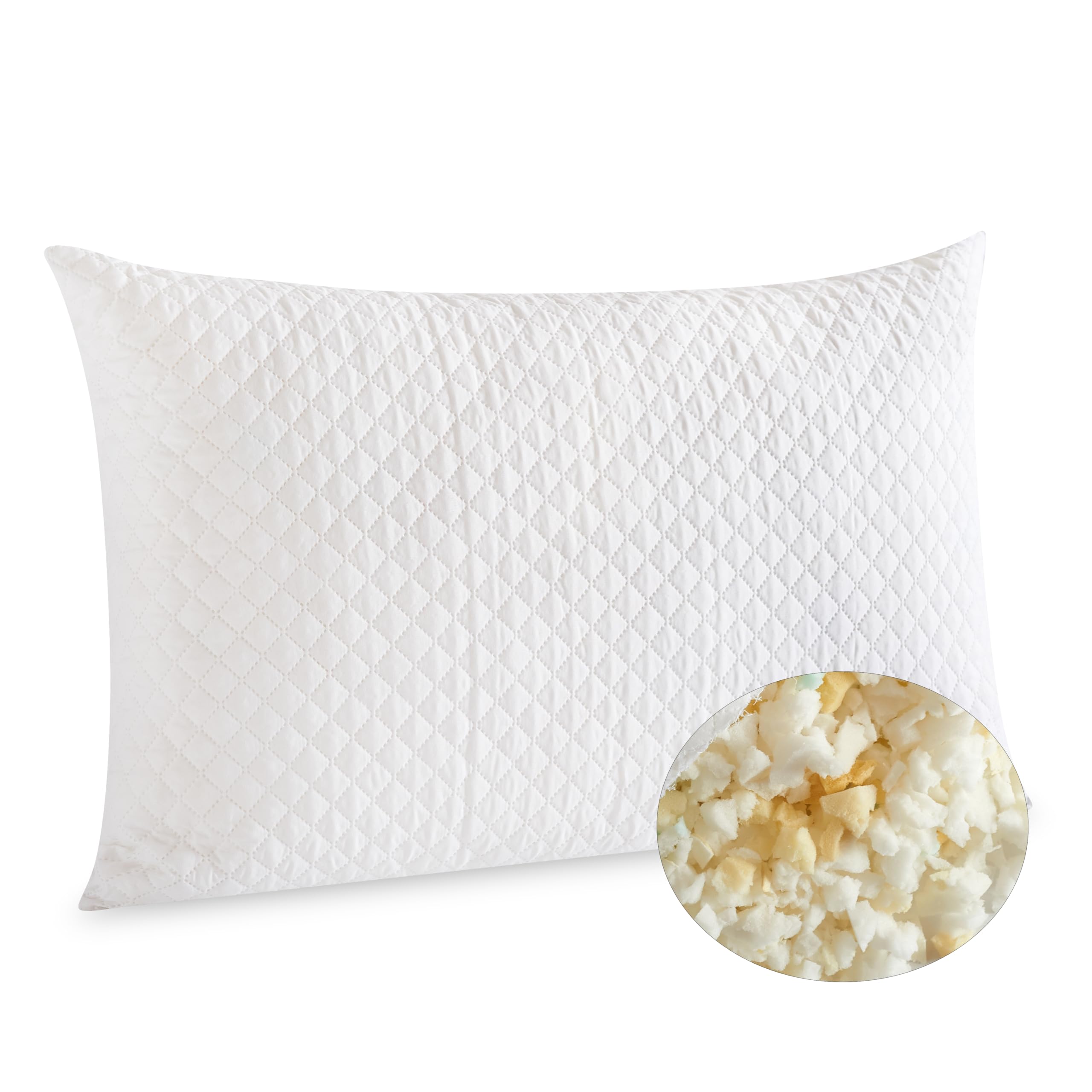Shredded Memory Foam Pillow 1 Pack – Cooling Adjustable Bed Pillows with Hypo-Allergenic...