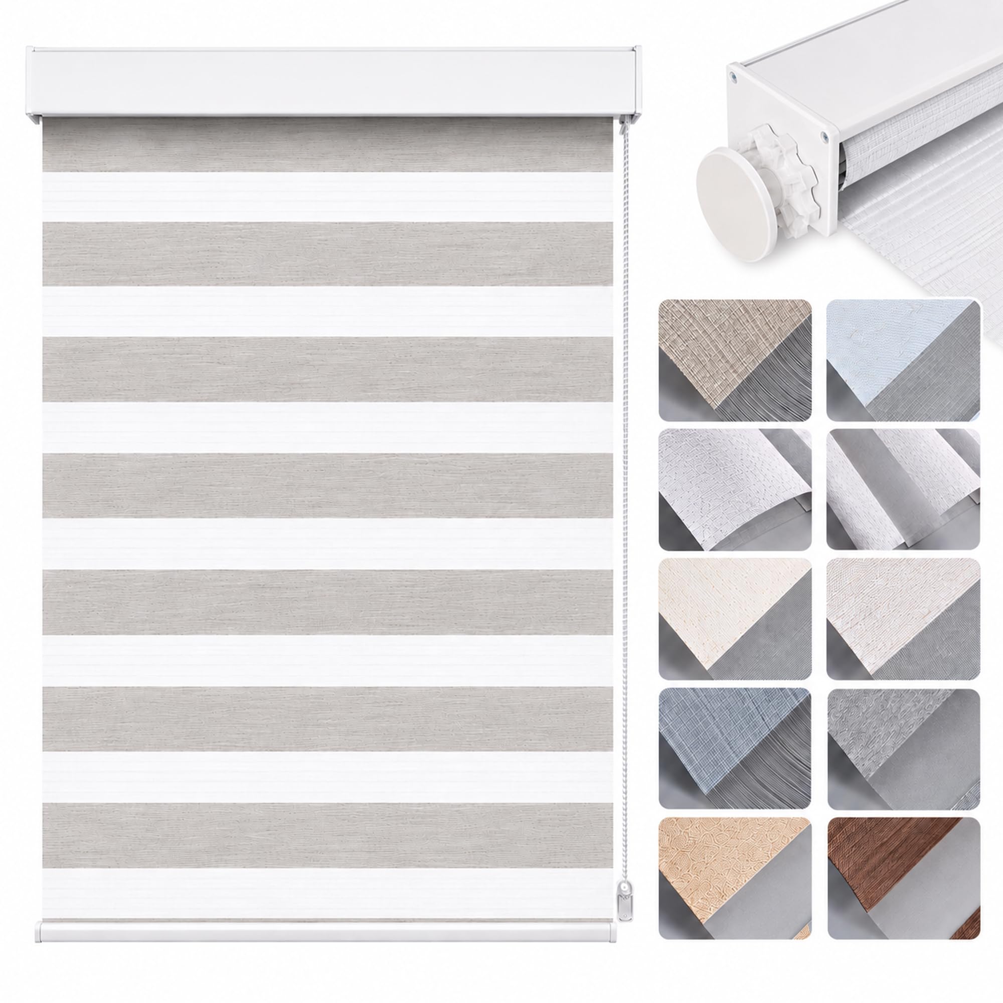 Made to Measure Day and Night Blinds No Drill, Waterproof Zebra Roller Blinds for Windows, Semi-Blackout Light Filtering Privacy Blind, Tension Fit Easy Install Custom