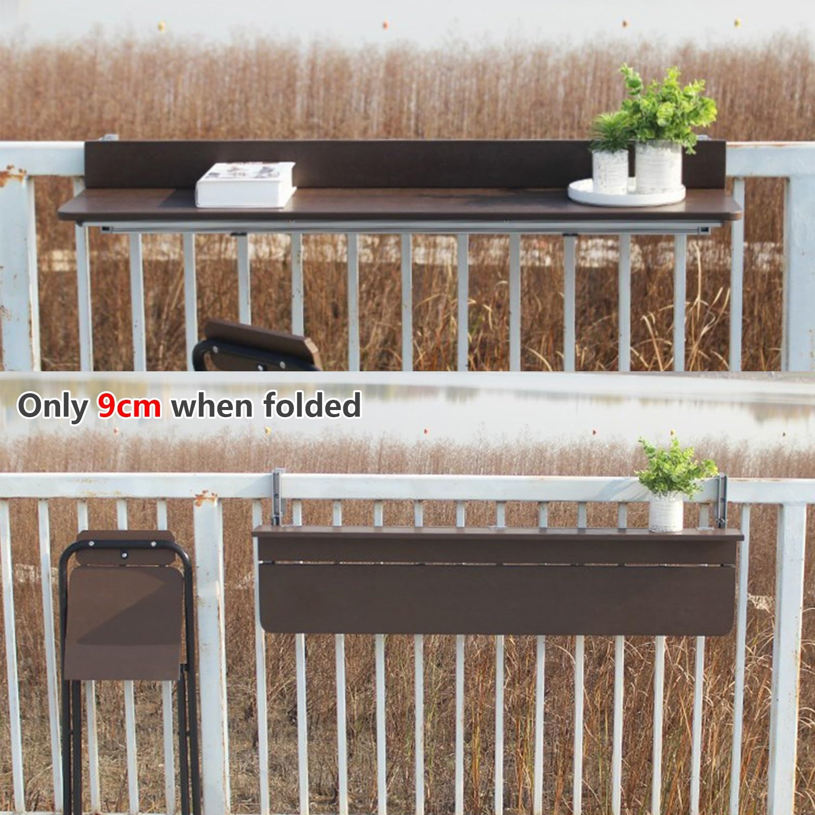 Tavolino da Balcone Pieghevole,scrivania da appendere al balcone,tavolino da balcone esterno,Tavolo da ringhiera for patio da esterno, giardino, terrazza, ufficio(L100*w27cm/L39.4*W10.6IN)