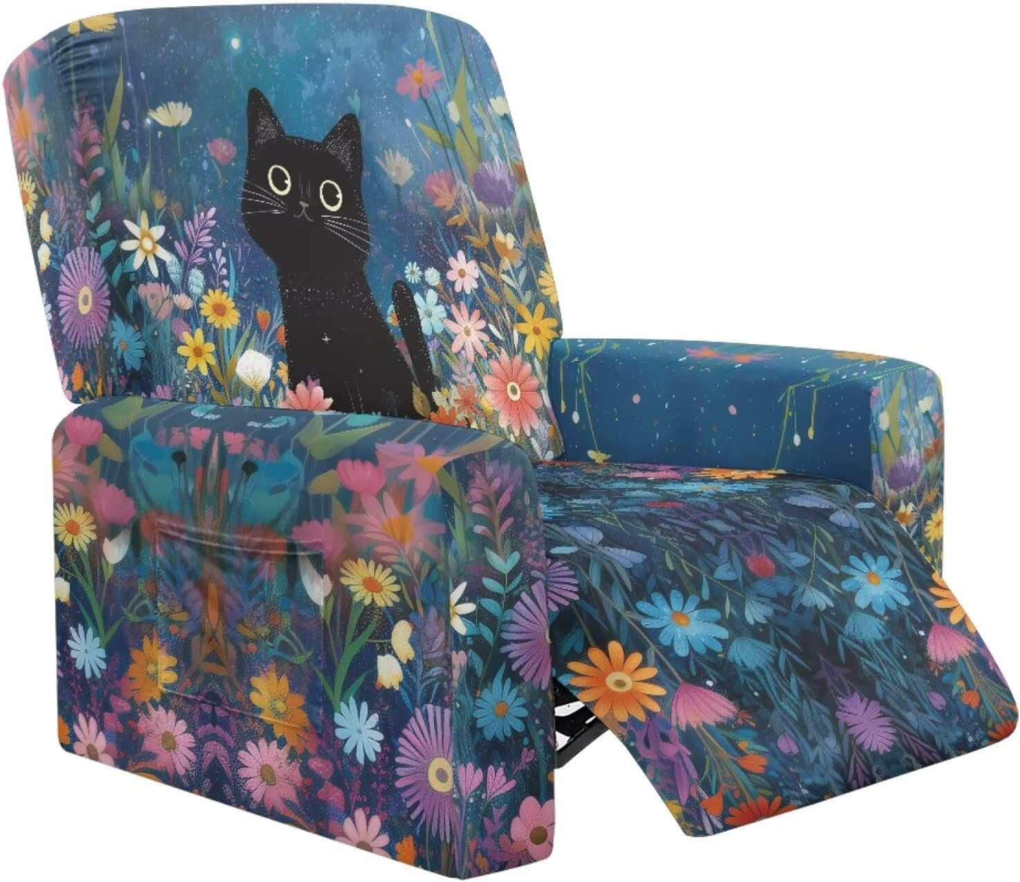 Mushroom Butterfly Flower Print Recliner Slipcover Reclining Chair Cover with Pocket Removable Fitted Couch Covers for Lazyboy Lounge Armchair Protector