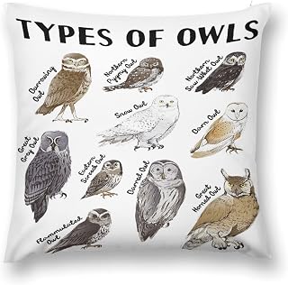 OBLUE Types of Owls Throw Pillow Case Cushion Cover Home Office Decorative Square 18x18 Inch