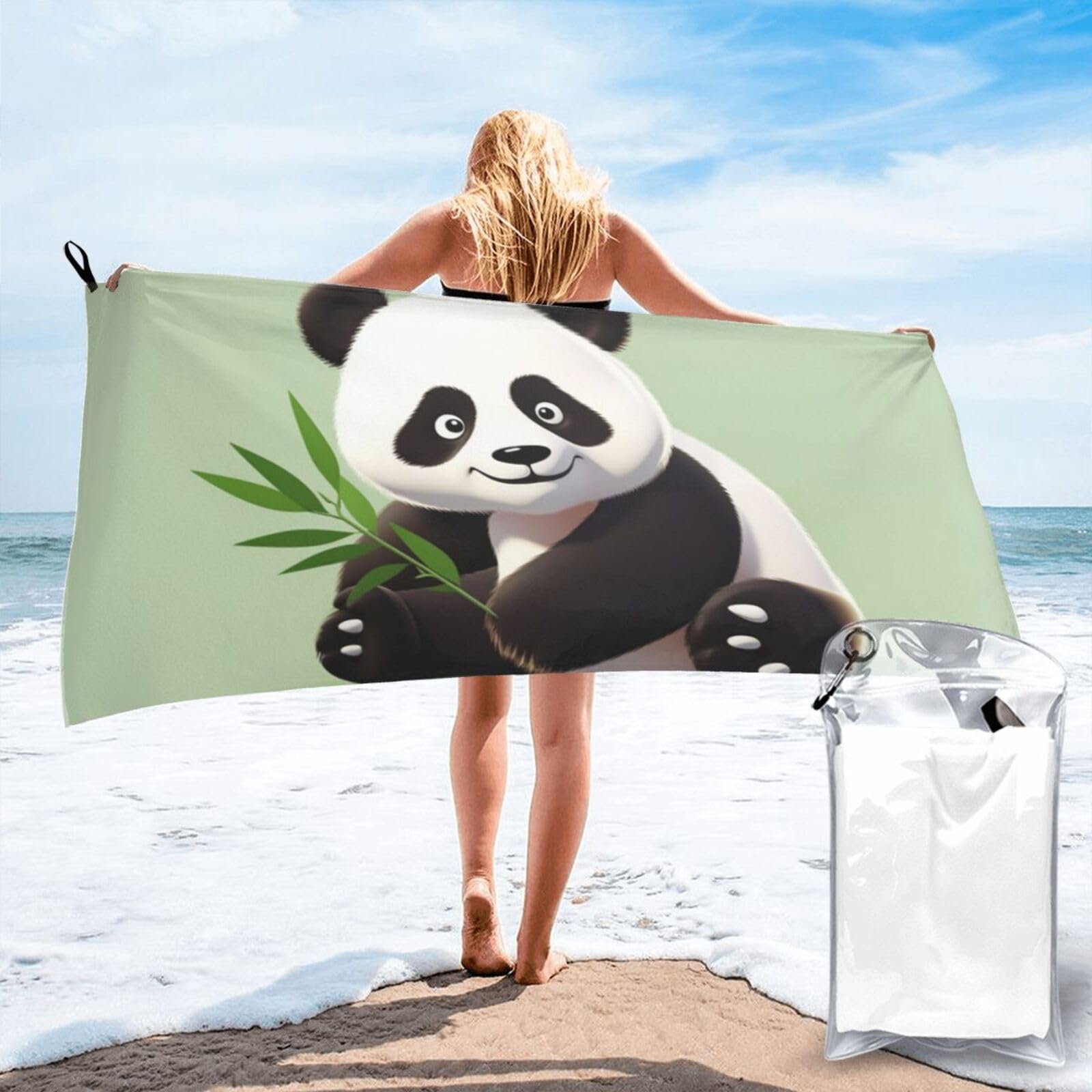 DWVTSLH Microfiber Sand Free Beach Towel 27.5"x55", Quick Dry Absorbent Travel Towel Large Camping Blanket, Cute Panda Bath Towels Lightweight Pool Swim Towels for Vacation Essentials