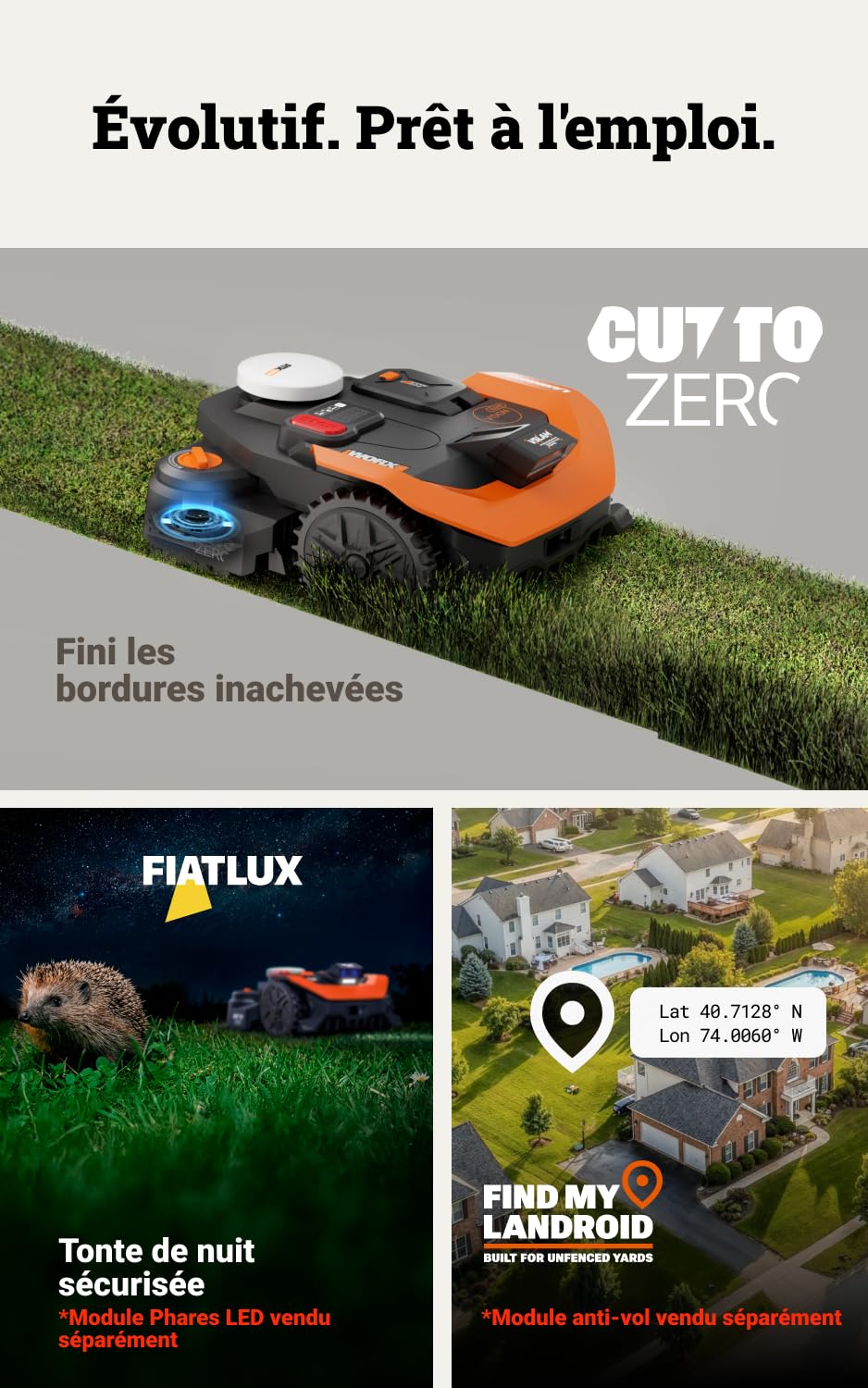 WORX Vision Cloud 2WD WR312E Robot Tondeuse 1200 m² sans Fil périphérique + Garage (évitement d'obstacles par IA, Navigation VSLAM + RTK, cartographie Auto, contrôle Via app, Cut-to-Zero)