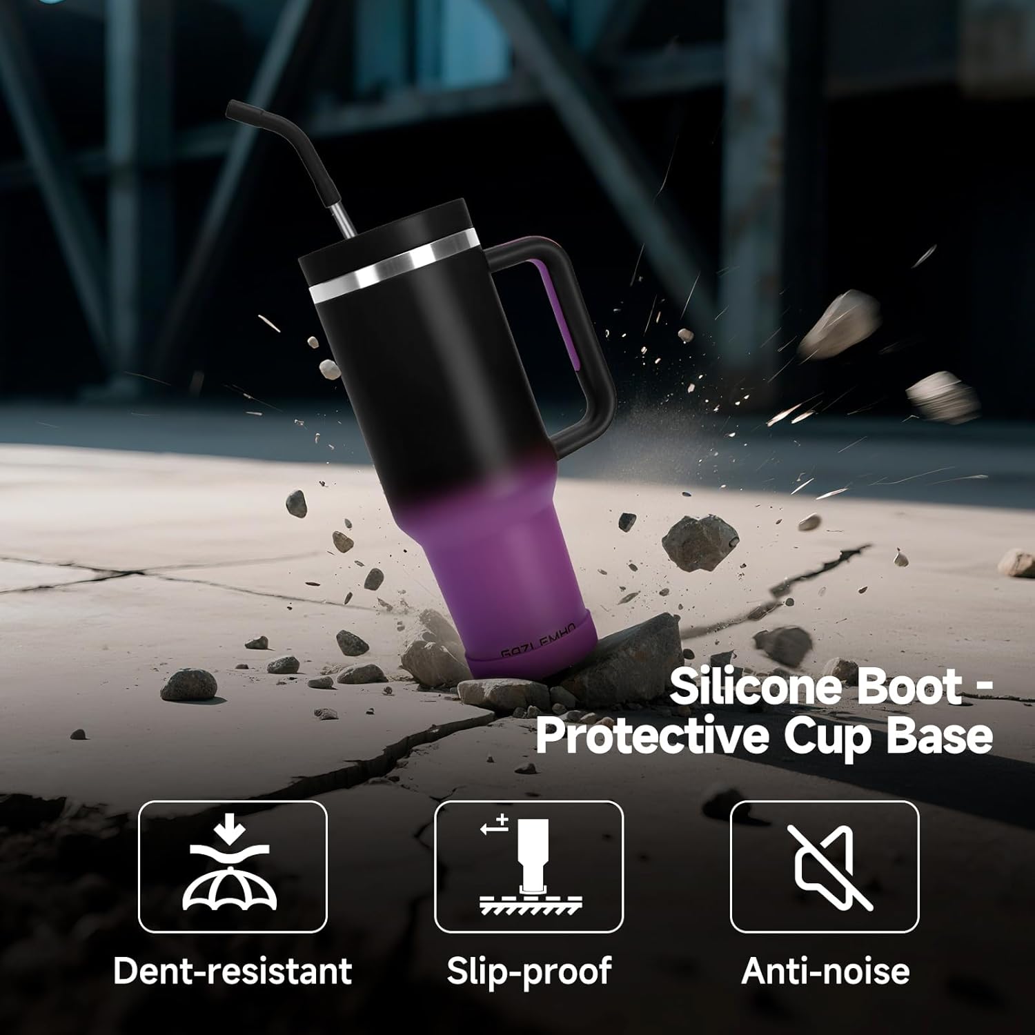 40oz Tumbler with Handle and Straw Spout 2-in-1 Lid, Spill Leak Proof Insulated Travel Cup Traveler Water Mug Keep Cold Hot, Dishwasher Safe Stainless Steel Bottle Gifts for Women Men, Black Purple - Image 5