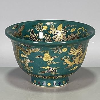 Amazon.co.jp: 斗彩霽緑釉竜紋圧 手杯 湯飲み 工芸品 美術品