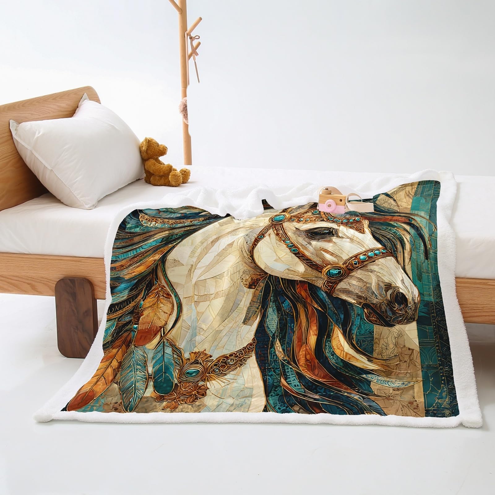 Blanket Retro Beige Green Soft Sherpa Fleece Blankets and Throws Thick Flannel And Lamb Wool Soft Blanket Lightweight Cosy Sofa Throw All Season Blankets for Beds 100x150cm