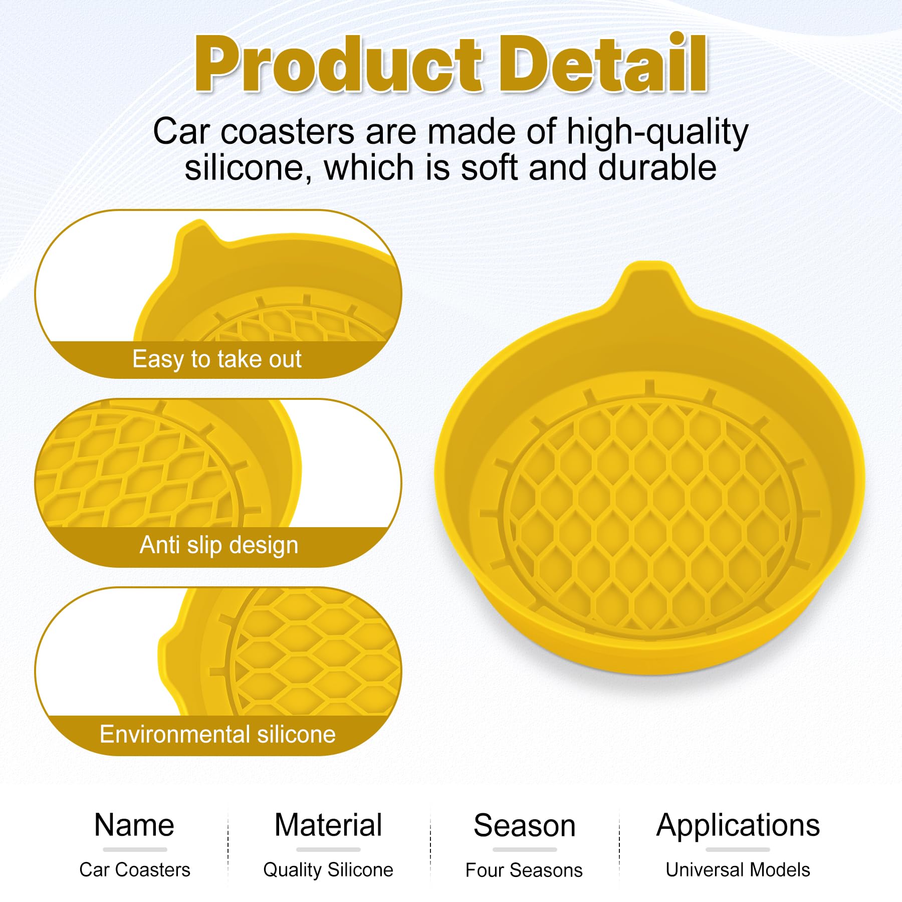 SINGARO Car Cup Holder Coaster, Silicone Cup Holder Insert, Universal Non-Slip Cup Holders, Car Accessories Interior for Women and Man 4 Pack Yellow view 4