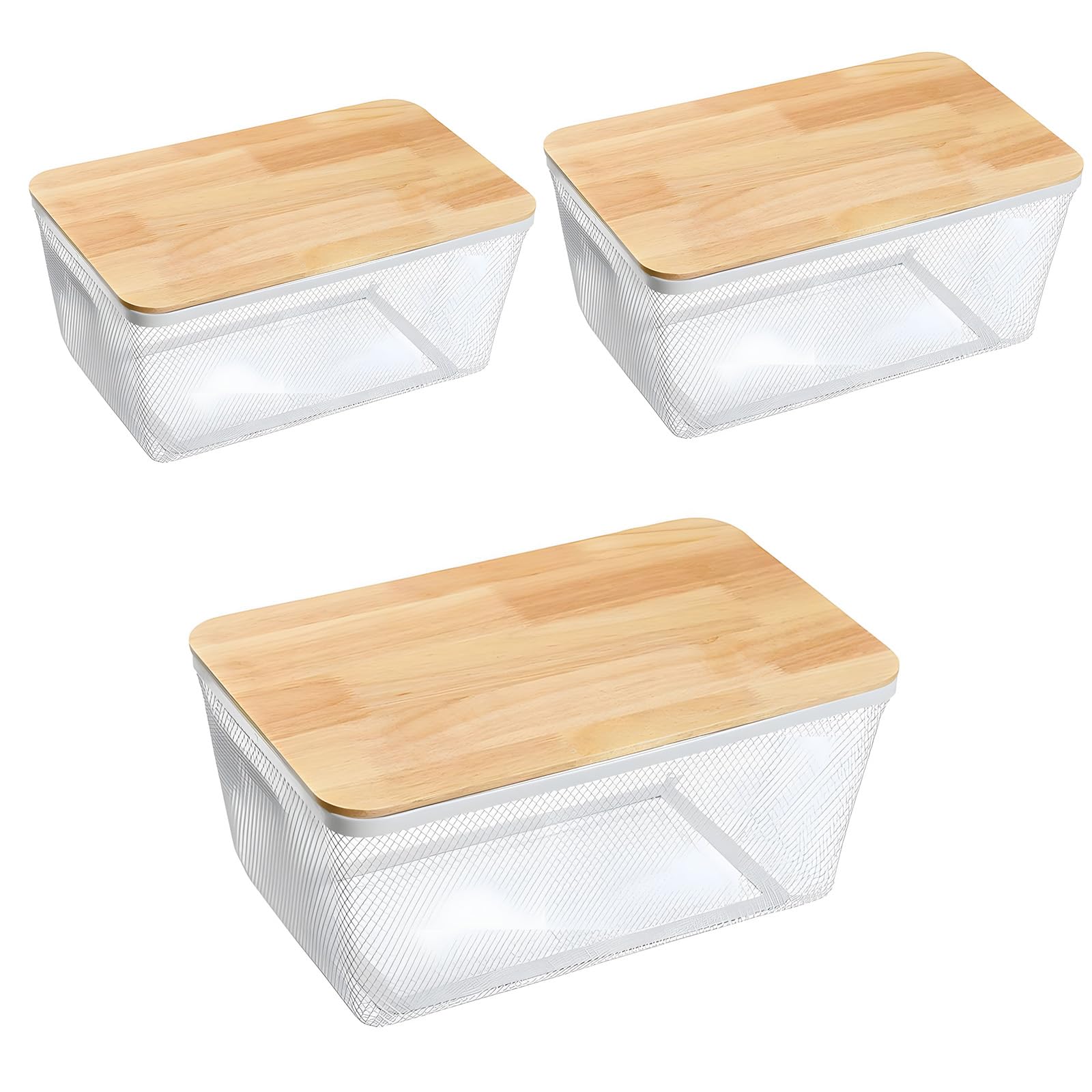 Yhplxyuus Perforated Metal Storage Boxes with Wood Handles Designed for Compact Residential Areas Ventilated Storage Bins