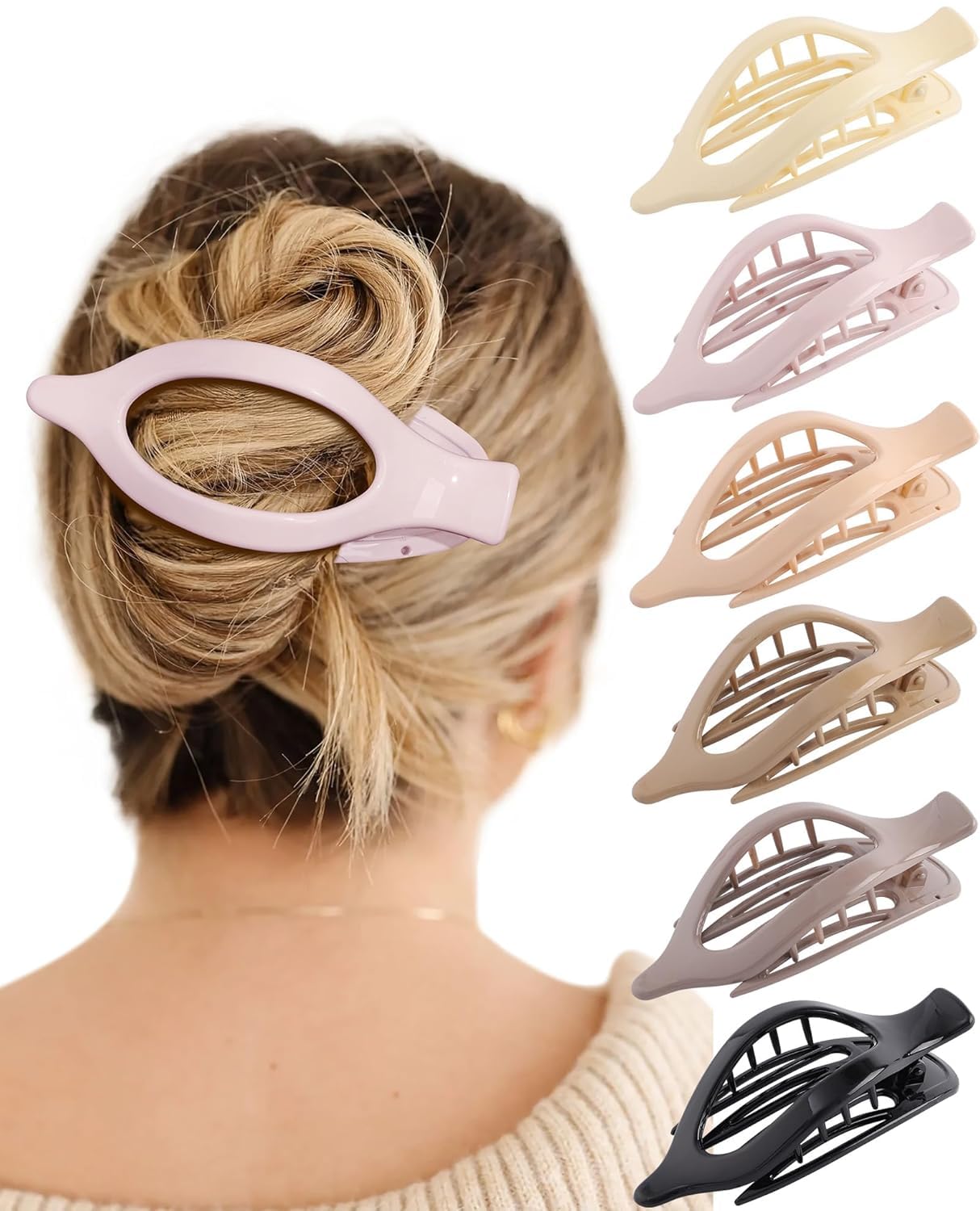 Flat Hair Claw Clips for Women - 6Pcs Lay Down Claw Clips French Concord Hair Claw (Polished(Earth tone colors))