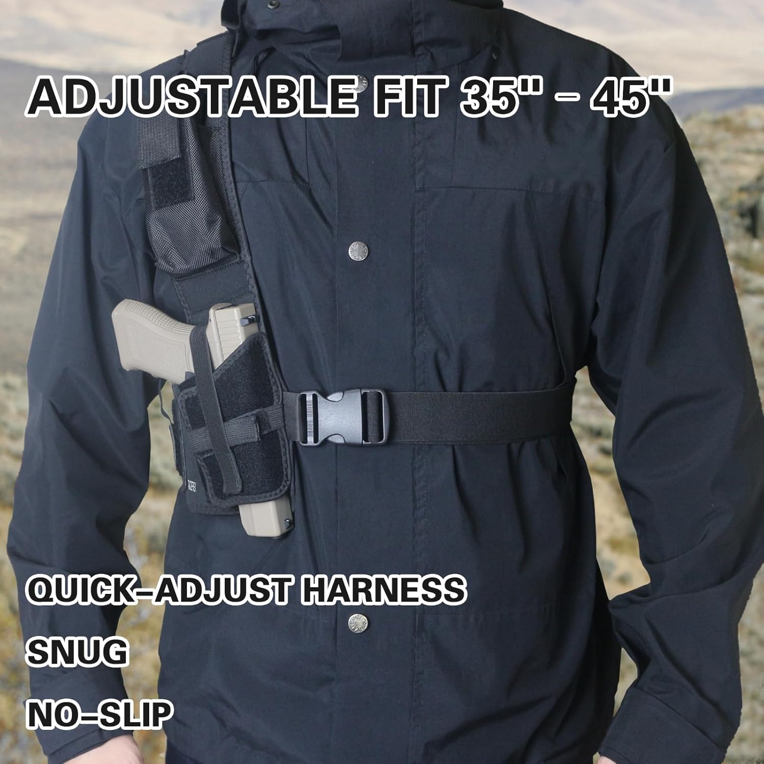 Universal 1911 Shoulder Holster for Men, Right Hand Chest Pistol Holster with Extra Storage Pouch, Adjustable Harness for Hiking, Hunting,Running - Image 2