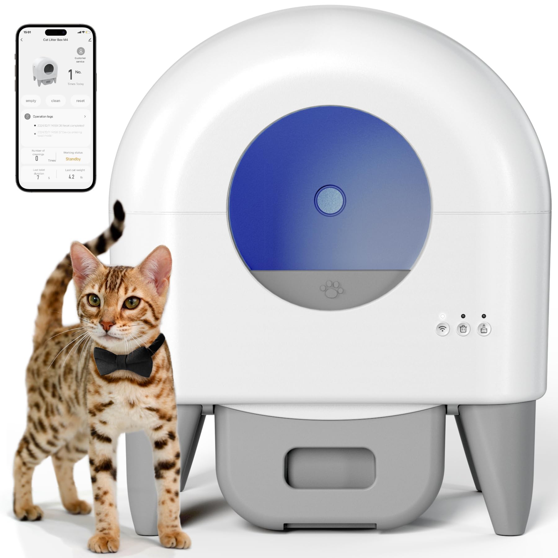86L Large Capacity,Safety Protection,Self cleaning litter box for Multiple Cats,2 Roll Garbage Bags,Grey Fumoi Automatic Litter Box,Safety Sensor,App Control,Washable Litter Tray