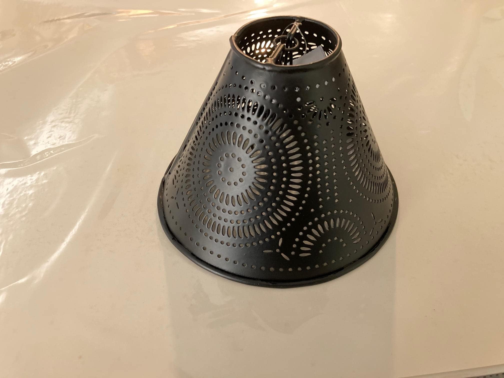 Black Pinwheel Punched Tin Lamp Shade, Clips on Torpedo Light Bulb, 2" x 6" x 4"