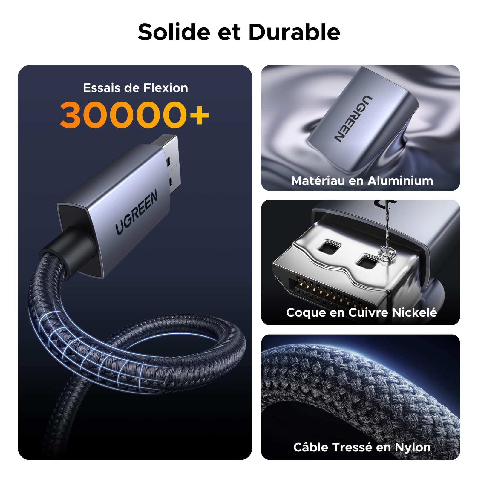 UGREEN 4K Adaptateur DisplayPort vers HDMI 4K 30Hz 2K 60Hz Convertisseur DP Mâle vers HDMI Femelle Unidirectionnel en Nylon Tressé Compatible avec Laptop HDTV Moniteur Projecteur (1 Pack)