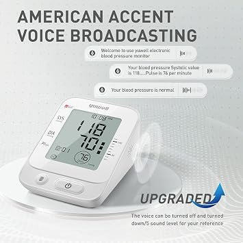 yuwell Blood Pressure Monitor, Large Upper Arm Blood Pressure Cuff, Digital Blood Pressure Machine for Home Use, Large Display, Stores 99 Readings, Voice Broadcasting with Power Adapter and Batteries