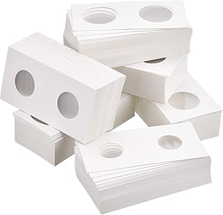 Quesuc 300 Pieces Cardboard Coin Holder Flip Mega Assortment, 2 by 2 inch for Coin Collection Supplies (6 Sizes)