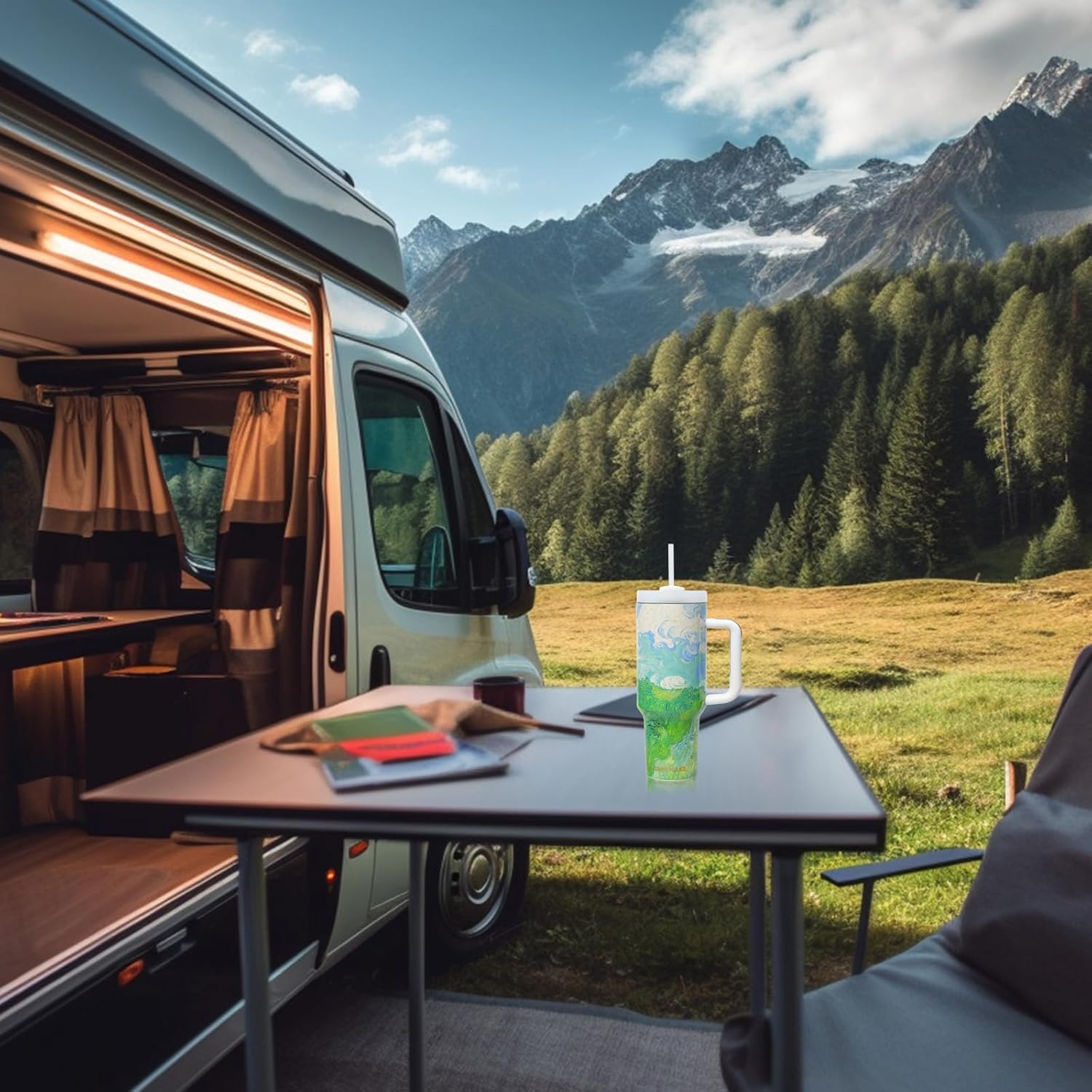 Jormungand 40 oz Tumbler with Handle and Straw Stainless Steel Vacuum Insulated Water Bottle for Hot or Cold Beverages Coffee Mug with Leakproof Straw Lid Sliding Lid Gift for Women&Men (Fields) - Image 7