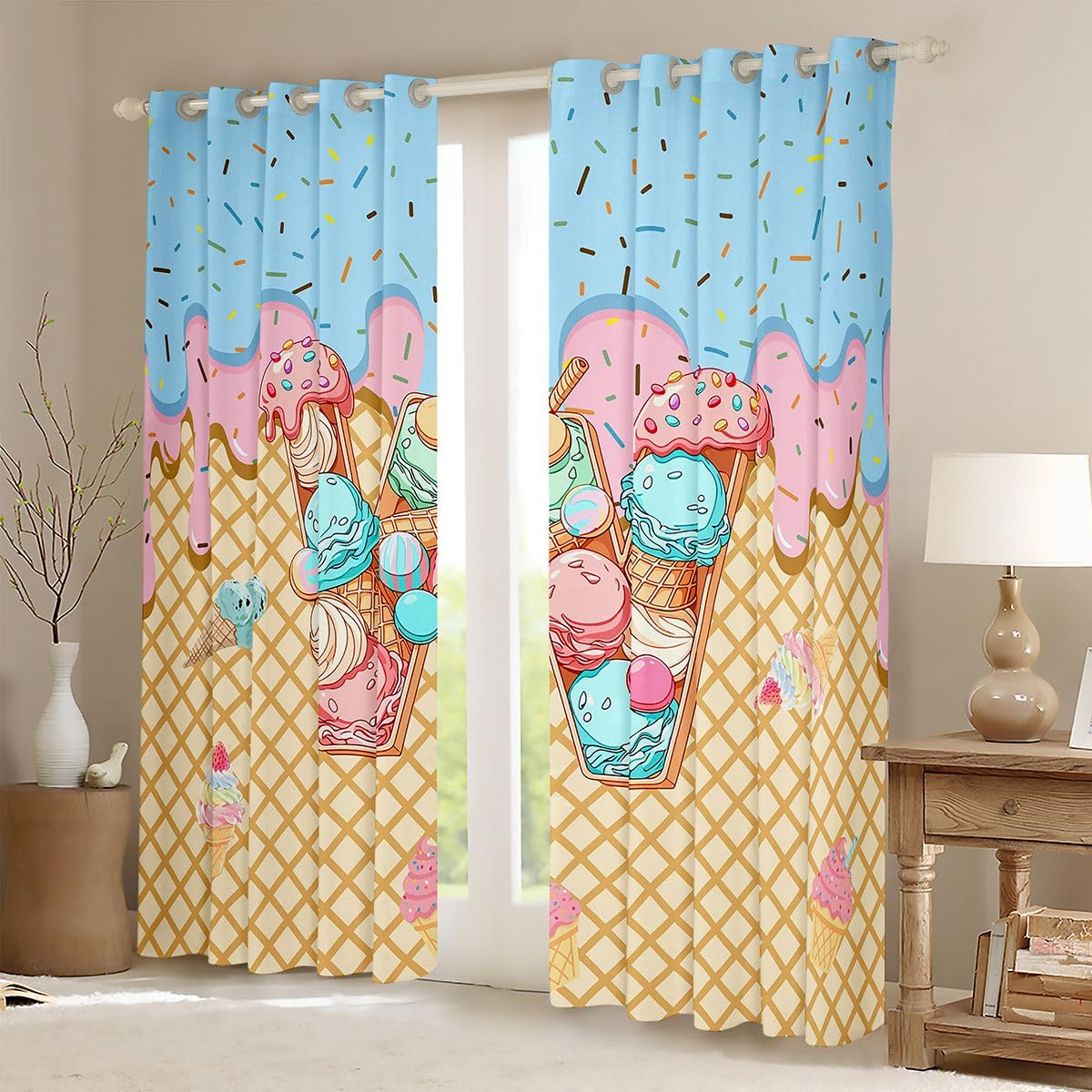 Homemissing Cortinas opacas con letra inicial W para dormitorio, sala de estar, gofre, postre, cortinas opacas para oscurecer la habitación, 2 paneles de 46 pulgadas de ancho x 72 pulgadas de largo