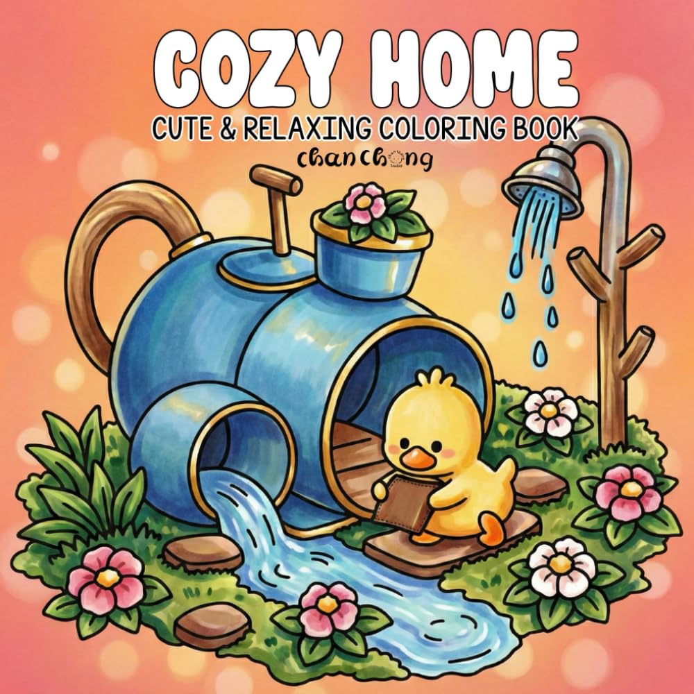 COZY HOME: Coloring books for adults and teenagers featuring adorable characters, super cute animals, and simple designs to help relax and relieve stress.