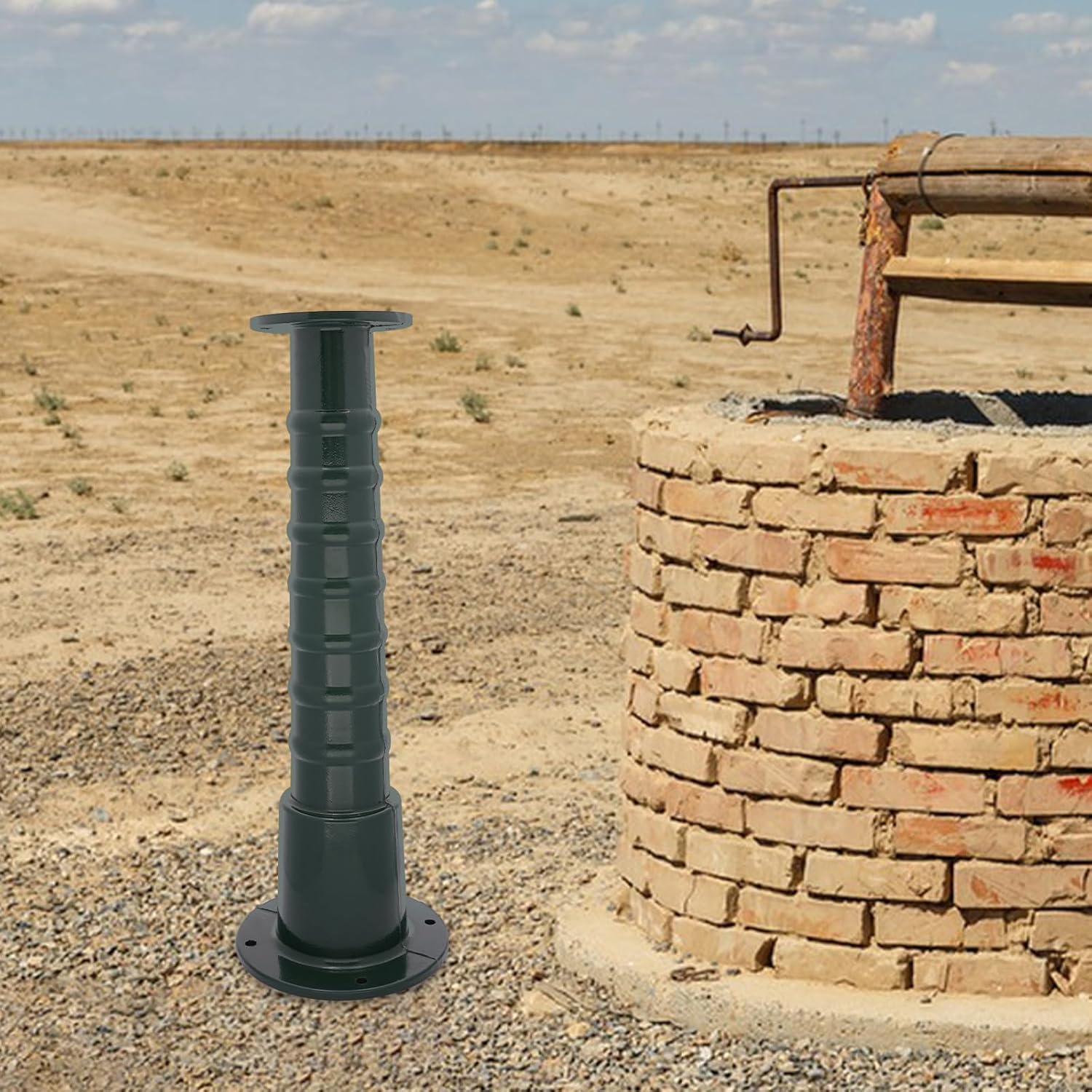 Hand Well Pump, Cast Iron Pitcher Pump with Ring Handle Base, Deep Well Water Transfer Pumping, Groundwater Inhalation Presses, Fashioned for Yard Garden (Water Pump Raised Base)