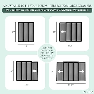 ELTOW Expandable Silverware Drawer Organizer & Utensil Tray Set, Non-Slip Kitchen Drawer Organizers and Storage, Kitchen Organization for Utensils, Cutlery, Office Supplies, Flatware Storage - Black
