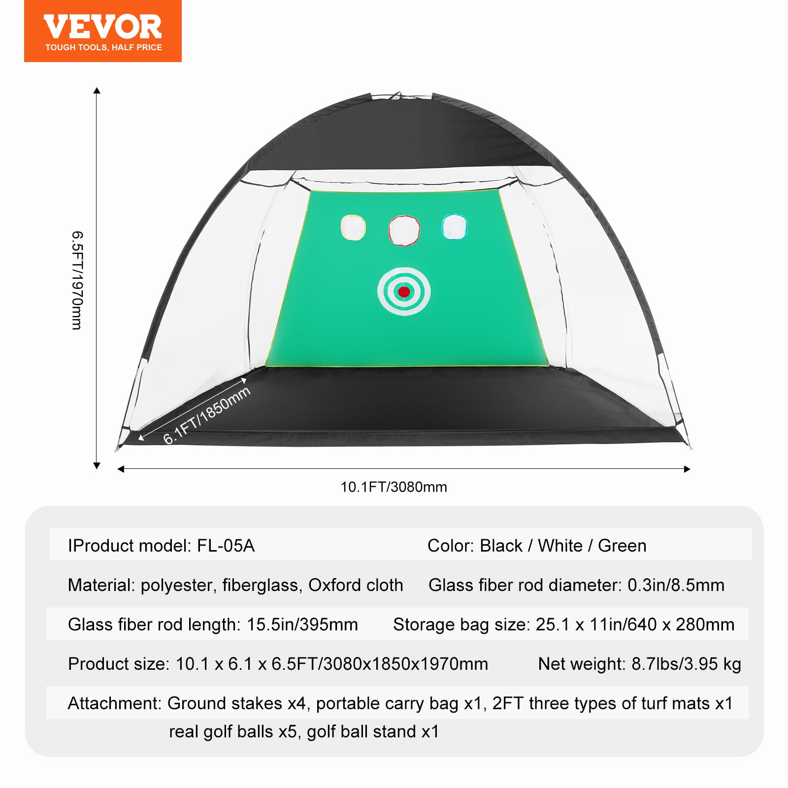 VEVOR Red de Golf Práctica Swing Interior Exterior con Objetivo y Bolsa de Transporte