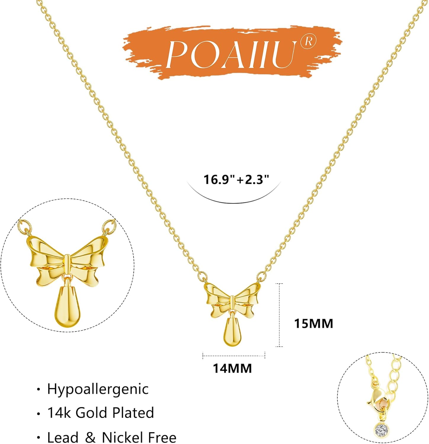 14K Lariat Gold Necklace for Women, 14k Gold Plated Dainty Long Layered Y Necklaces CZ Pendant Choker Necklace Simple Trendy Jewelry Gift for Women - Image 4