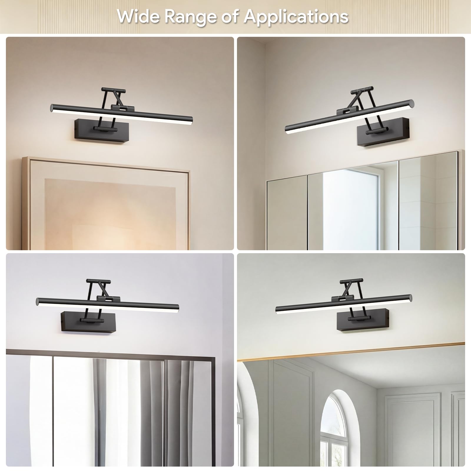 Klighten Lampe LED pour miroir de salle de bain, 40 cm, rotative, IP44, 12 W, 970 lm, blanc froid 5500 K, noir
