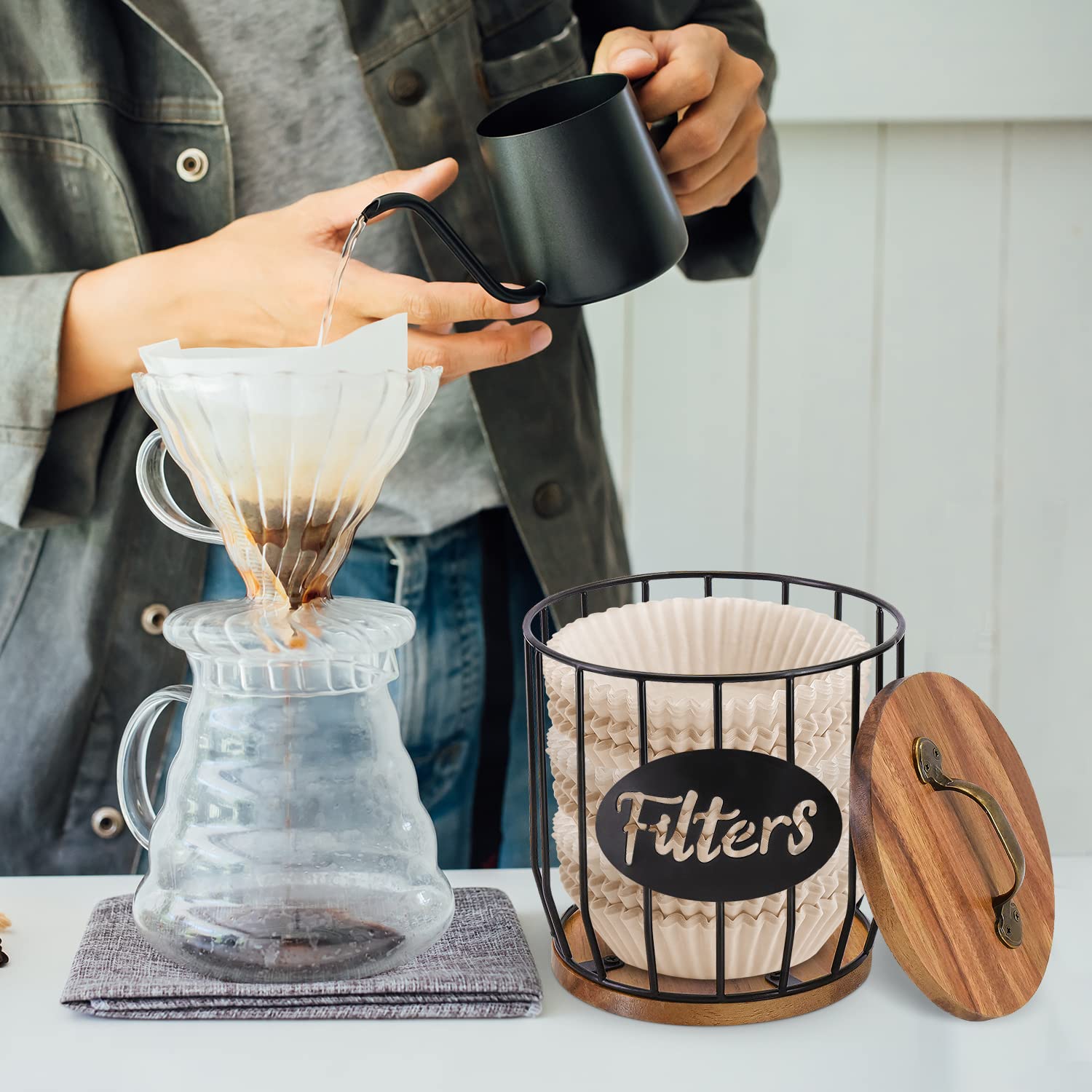 Porte-Filtres à Café Avec Couvercle - Rangement Pour 200 Filtres - Noir - Étanche à La Poussière - Pour Cuisine