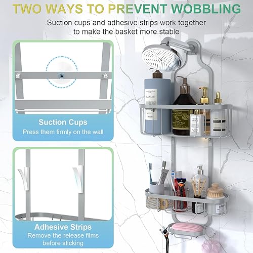 Miniatura 2 de Kadolina Organizador de ducha colgante para baño, cesta de almacenamiento para ducha sobre la cabeza con ganchos para maquinilla de afeitar y