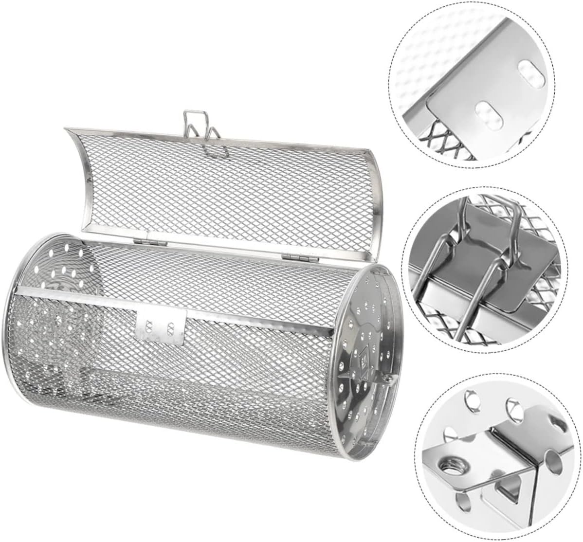 UPKOCH Rotisserie Kit Rolling Basket Stainless Steel Grilling Cage for Chicken Fries Vegetables