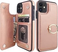 Vista 11 de ONETOP - Funda tipo cartera para iPhone 11 con soporte para tarjetas, anillo de rotación de 360°, bloqueo RFID, piel sintética, doble cierre Azul