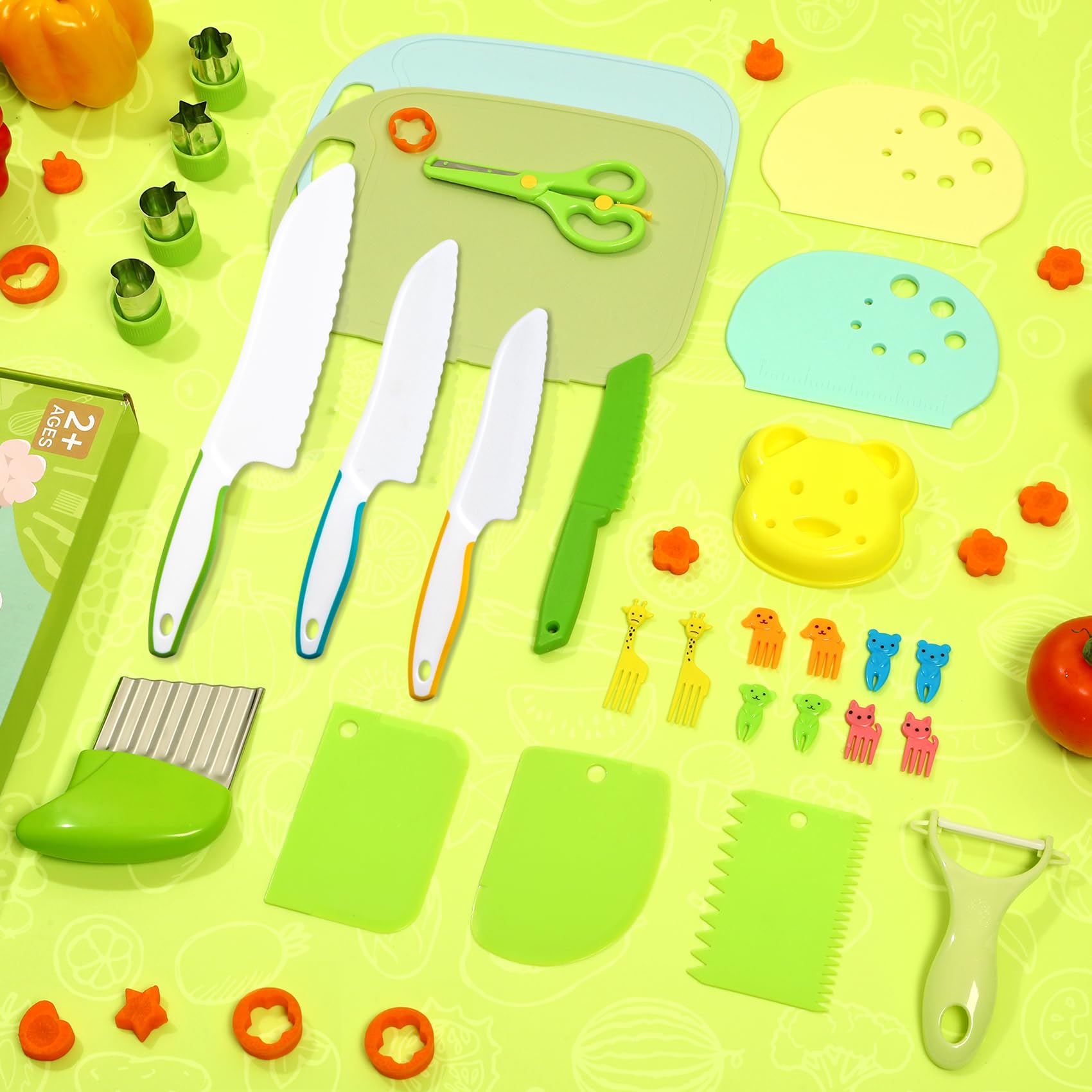 Set 30 Coltelli Sicuri Per Bambini - Cucina Montessori In Legno Per Tagliare Frutta E Verdura