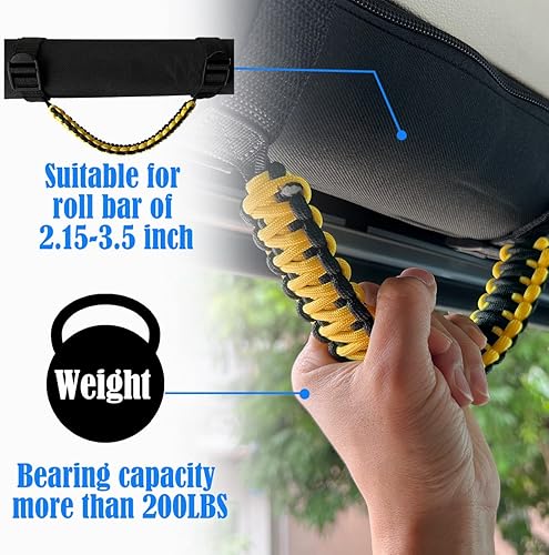 Miniatura 5 de ROMASO Asas de agarre de barra enrollable para Jeep, mango de agarre para Jeep Wrangler YJ TJ JK JKU JL JLU, paracaídacarga de 250 libras, negro y